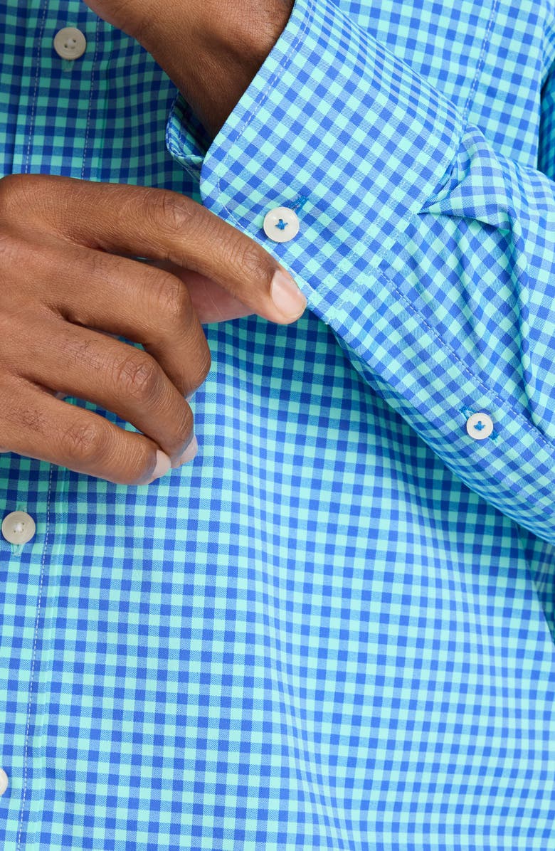 UNTUCKit Quinby Gingham Check Performance Button-Up Shirt, Alternate, color, Teal Blue