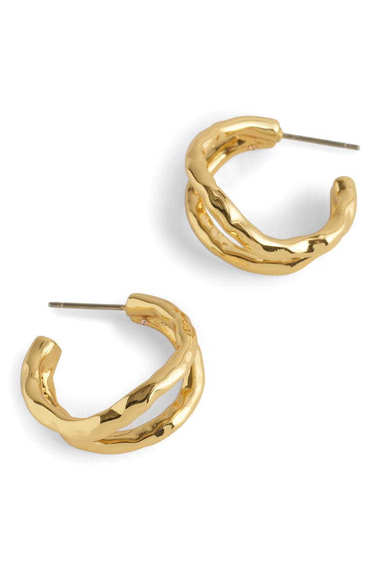 Hammered Sculptural Double-Hoop Earrings, Main, color, ANTIQUE GOLD