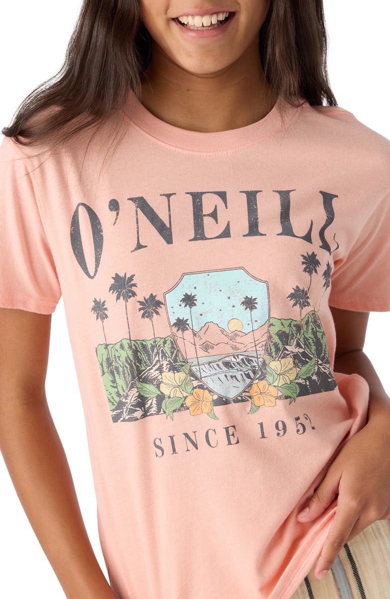 O'Neill Kids' Malibu Mirage Cotton Graphic T-Shirt, Alternate, color, Coral Pink
