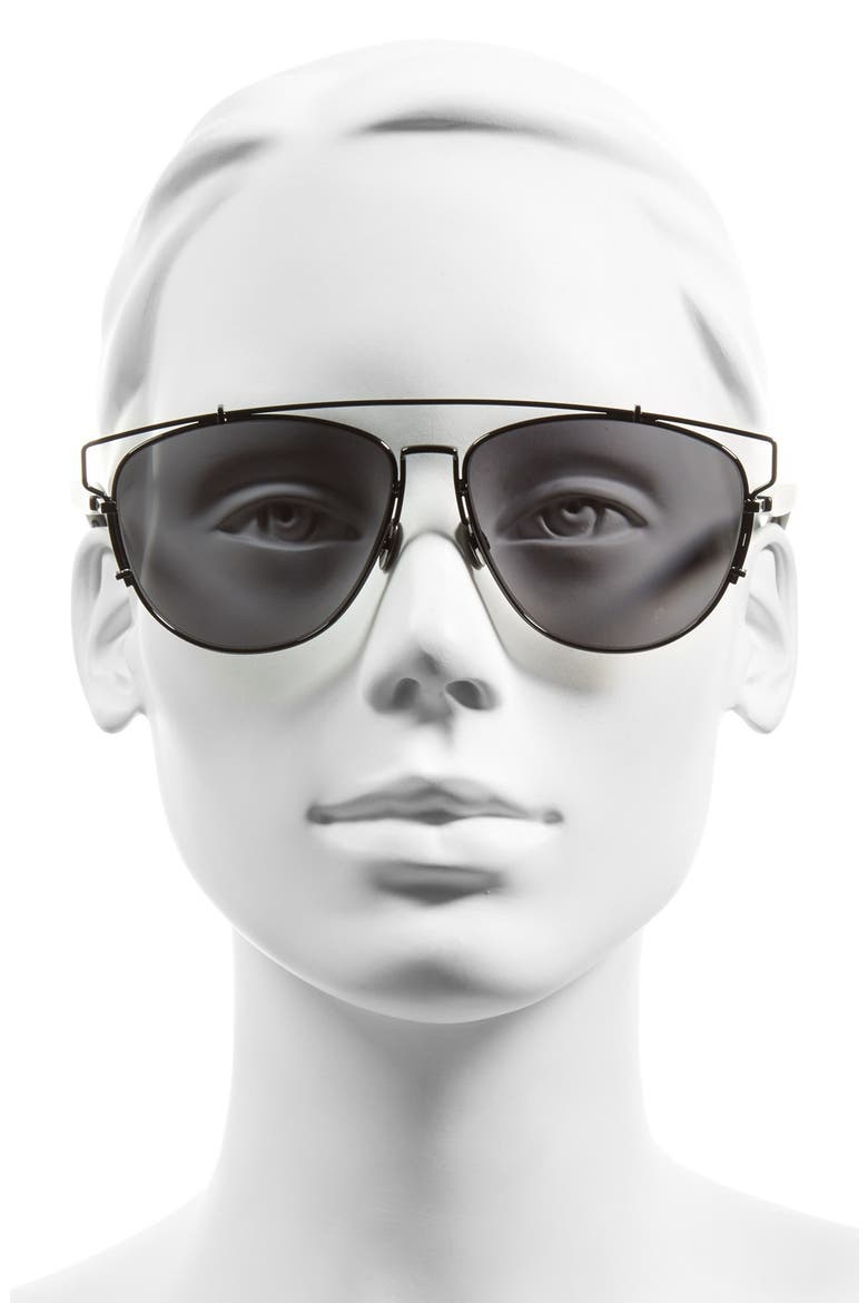 Technologic 57mm Brow Bar Sunglasses, Alternate, color, BLACK