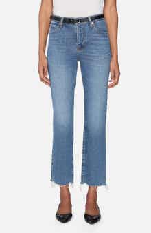 FRAME The Ruler Frayed High Waist Ankle Straight Leg Jeans