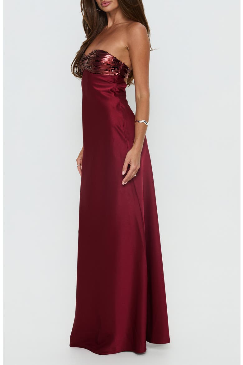 See the Vision Sequin & Satin Strapless Gown, Alternate, color, BURGUNDY