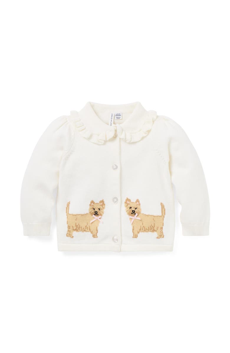 Janie and Jack Baby Dog Ruffle Collar Cardigan, Main, color, White