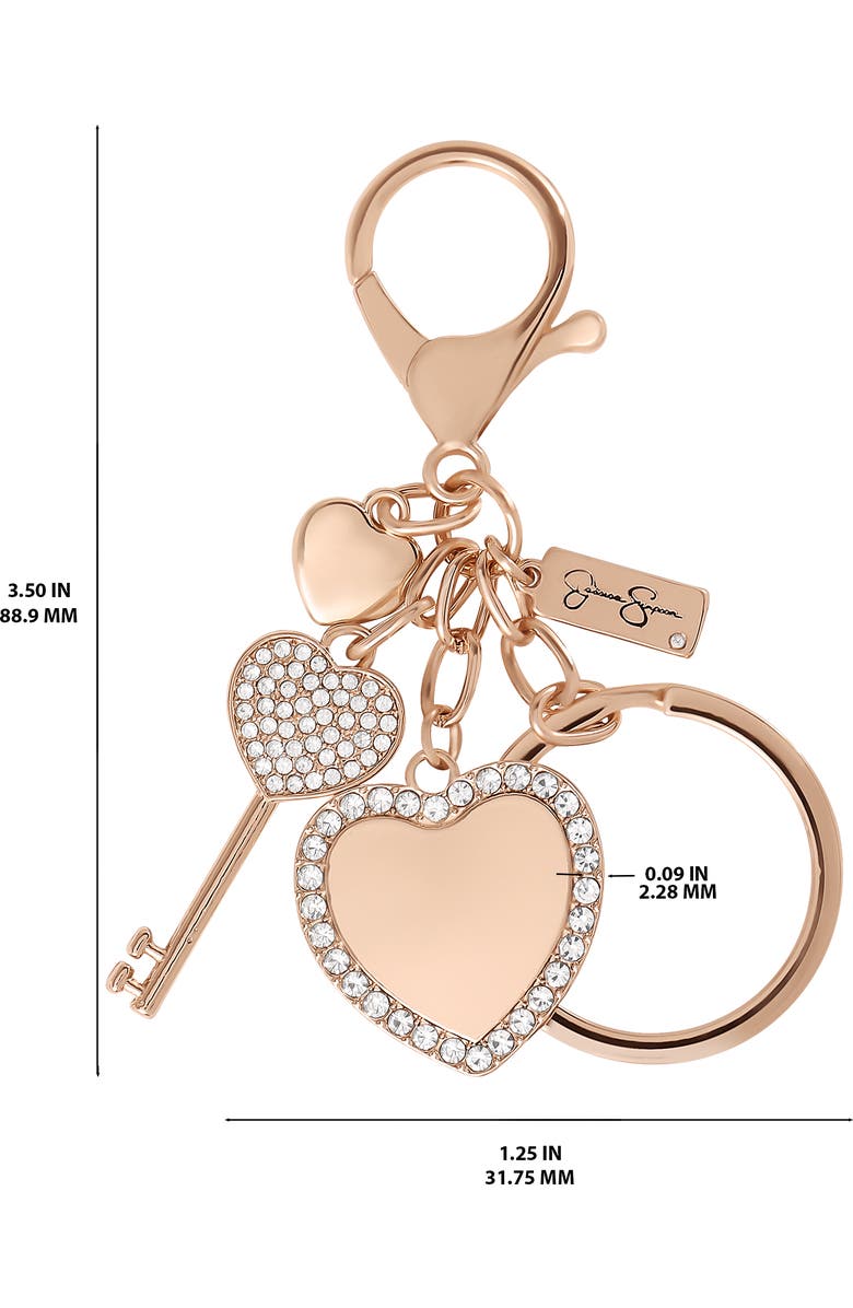Jessica Simpson Heart & Key Charm Rhinestone Keychain, Alternate, color, Rose Gold, Silver