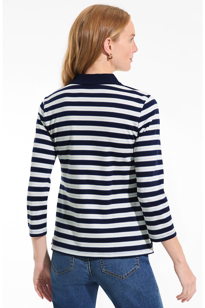 3/4 Sleeve Supima Cotton Polo Shirt, Alternate, color, Sapphire Gem Stripe/Tipped