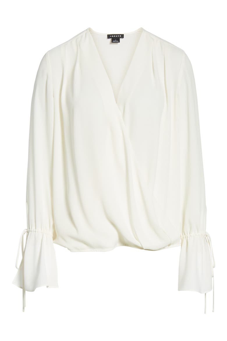 Surplice Tie Sleeve Top, Alternate, color, IVORY