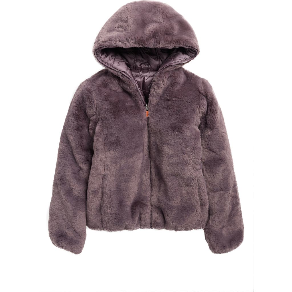 Save The Duck Kids' Chloe Faux Fur Reversible Hooded Puffer Jacket In Purple