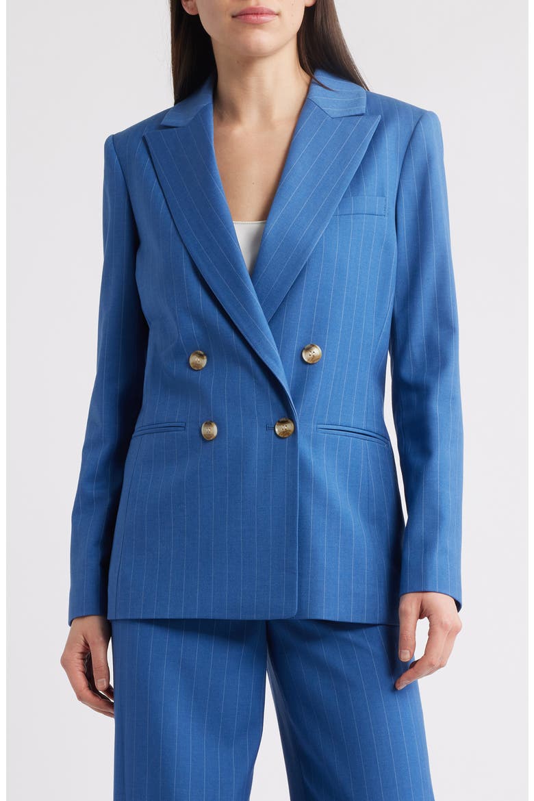 Pinstripe Double Breasted Blazer, Main, color, INDIGO