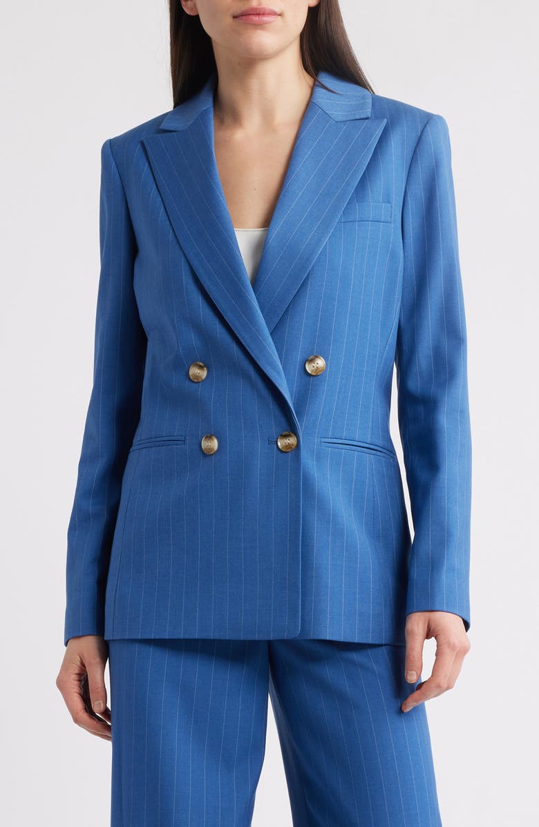 Tahari ASL Pinstripe Double Breasted Blazer, Main, color, Indigo