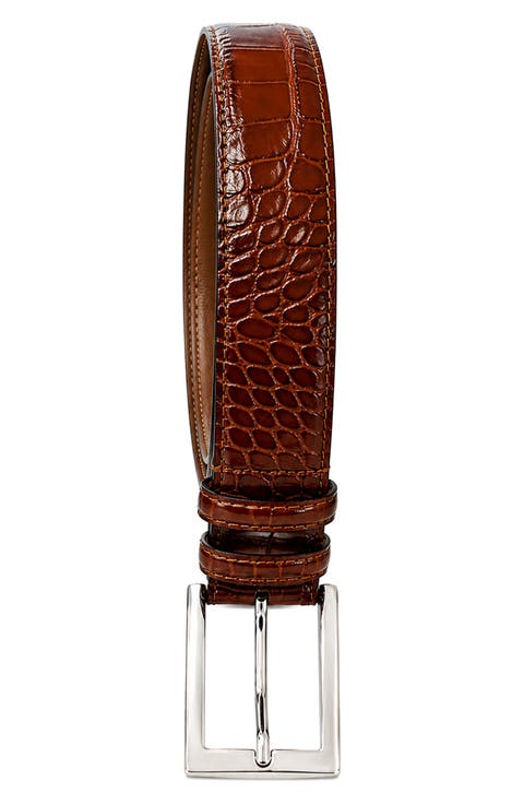 Croc Embossed Leather Belt