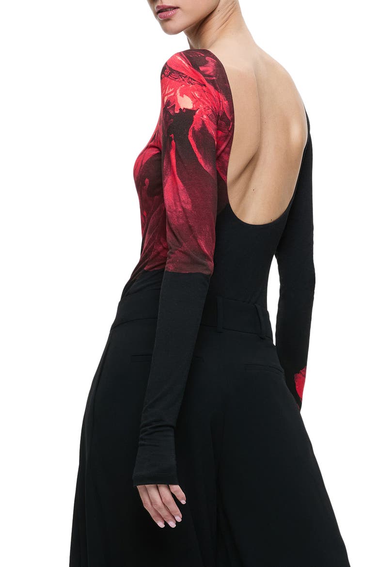 Masako Print Bodysuit, Alternate, color, PEONY PETALS BRIGHT RUBY
