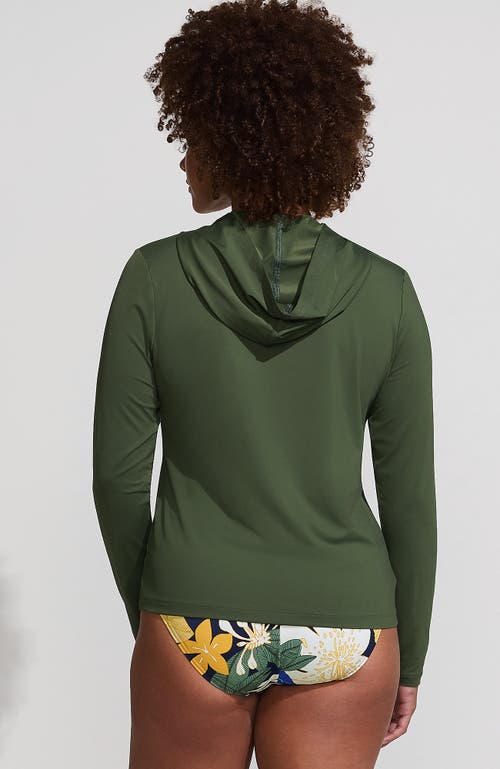 Lands' End Long Sleeve Hooded Full Zip Upf 50 Rash Guard In Rich Olive Green
