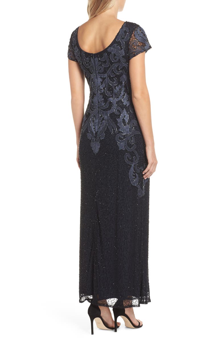 Pisarro Nights Embroidered Mesh Gown, Alternate, color,