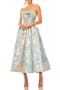 Strapless Brocade Midi Dress with Pockets