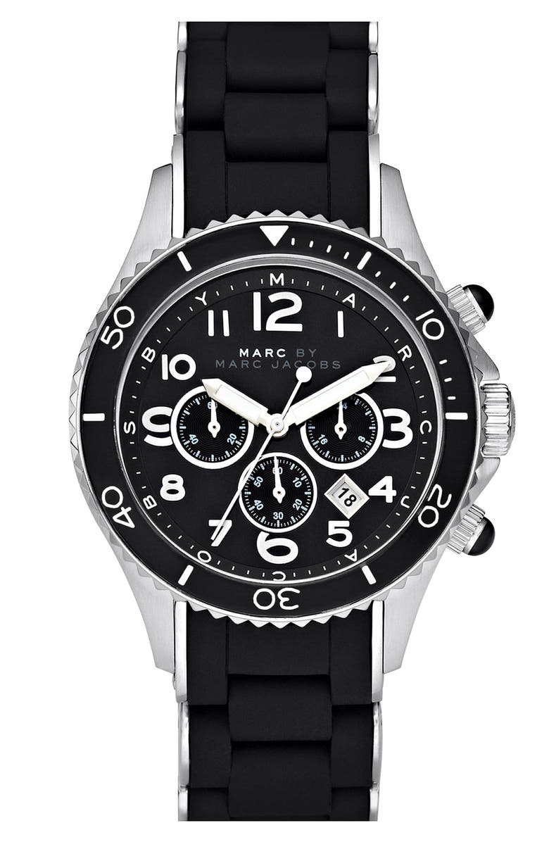 Marc Jacobs 'Rock' Chronograph Silicone Bracelet Watch, 40mm, Main, color,