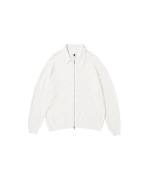 Vowels Eyelet Knitted Zip-up In White