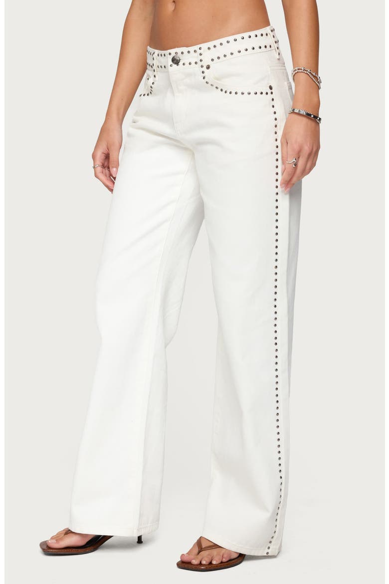 Quincy Studded Low Rise Baggy Jeans, Alternate, color, WHITE