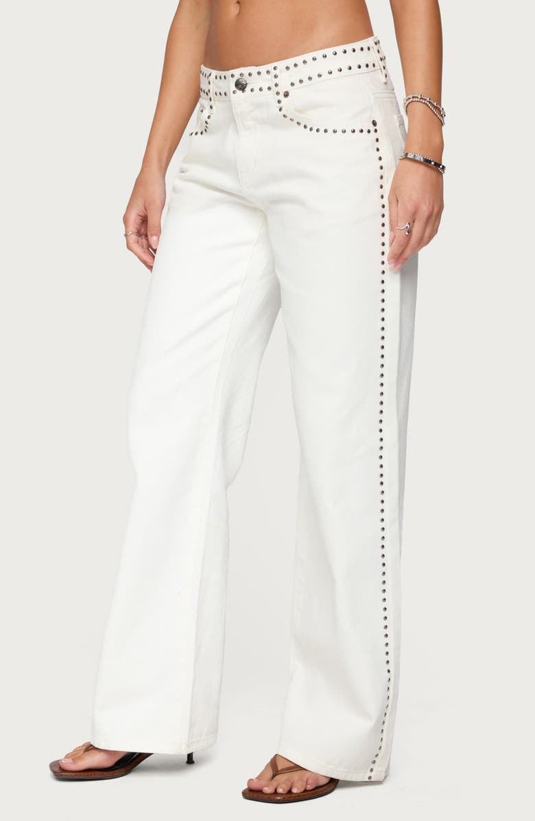 EDIKTED Quincy Studded Low Rise Baggy Jeans, Alternate, color, White