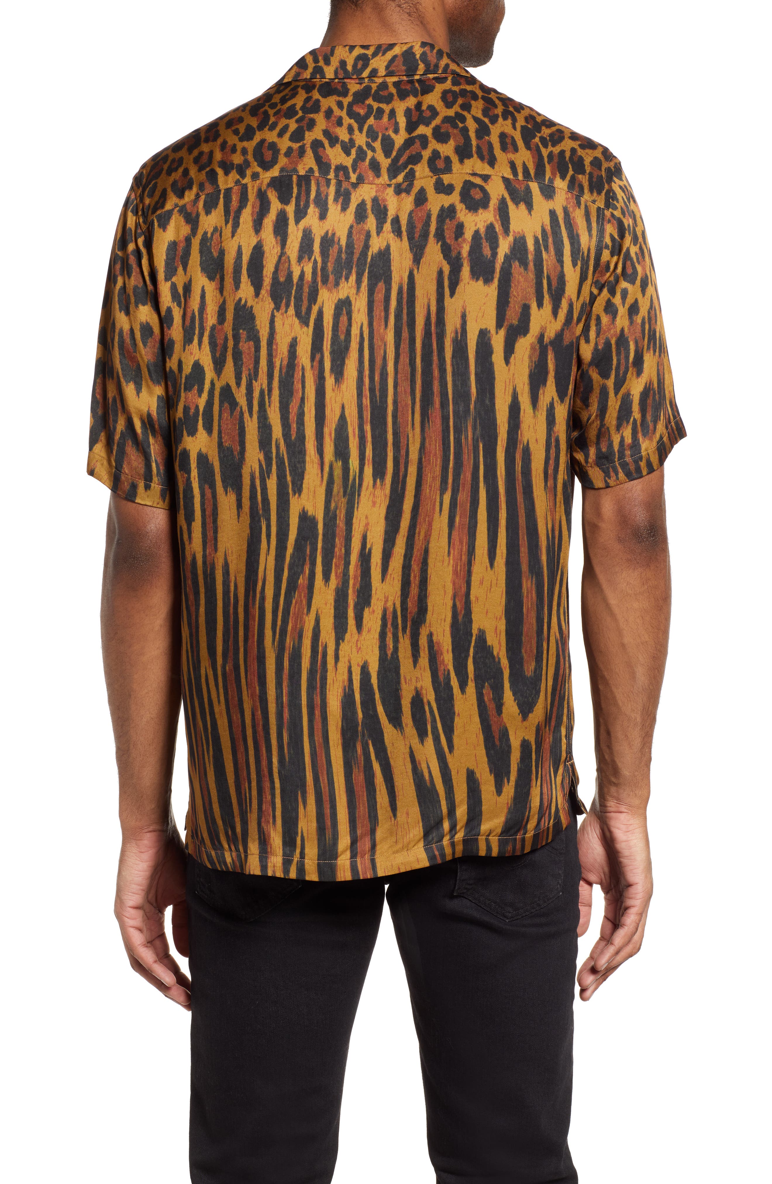 AllSaints Distortion Leopard Print Short Sleeve Button-Up Shirt (Men ...