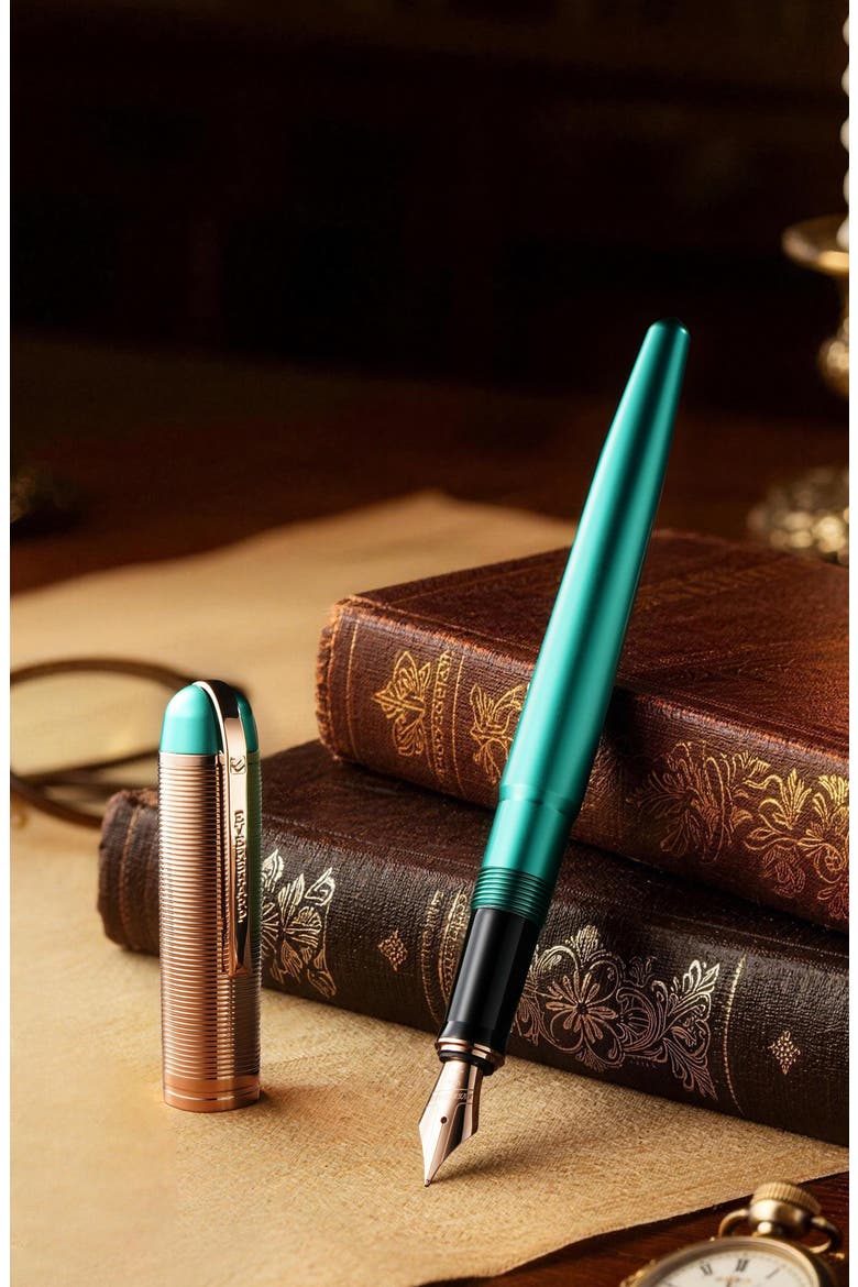 Skyline Emerald Rose Gold Trim Fountain Pen, Alternate, color, Emerald Medium