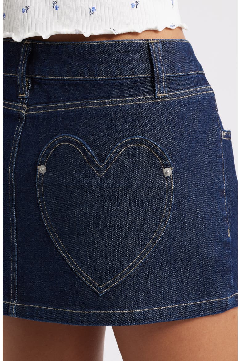 Heart Pocket Low Rise Denim Miniskirt, Alternate, color, RINSE WASH