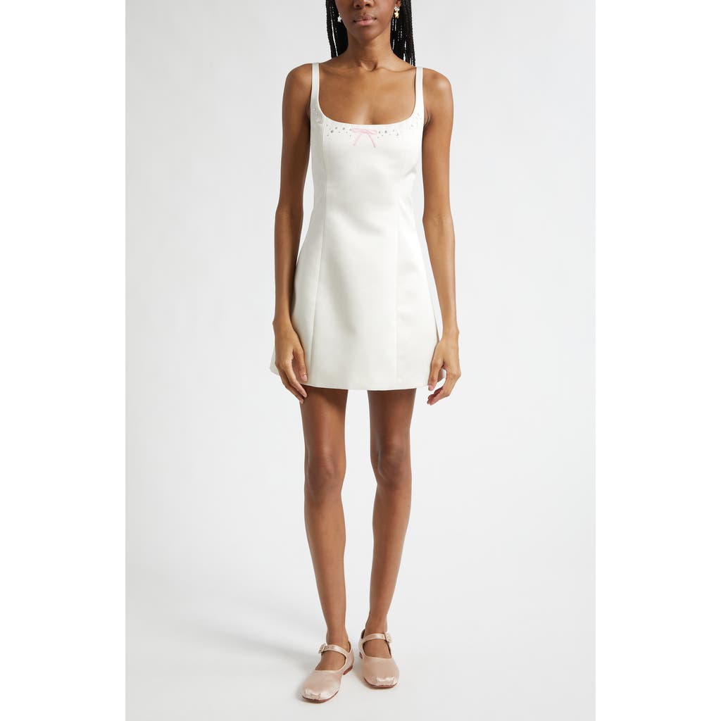 Sandy Liang Perla Bow & Rhinestone Minidress In White