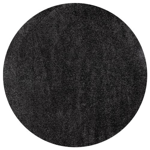 Jonathan Y Haze Solid Low-pile Round Area Rug In Onyx-black