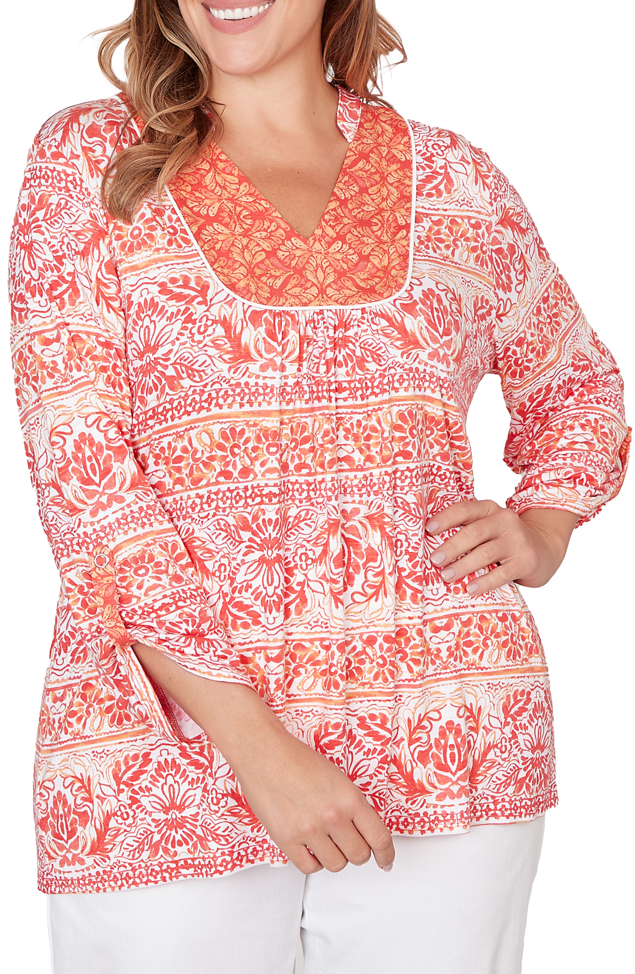 RUBY RD Printed Slub Jersey Top