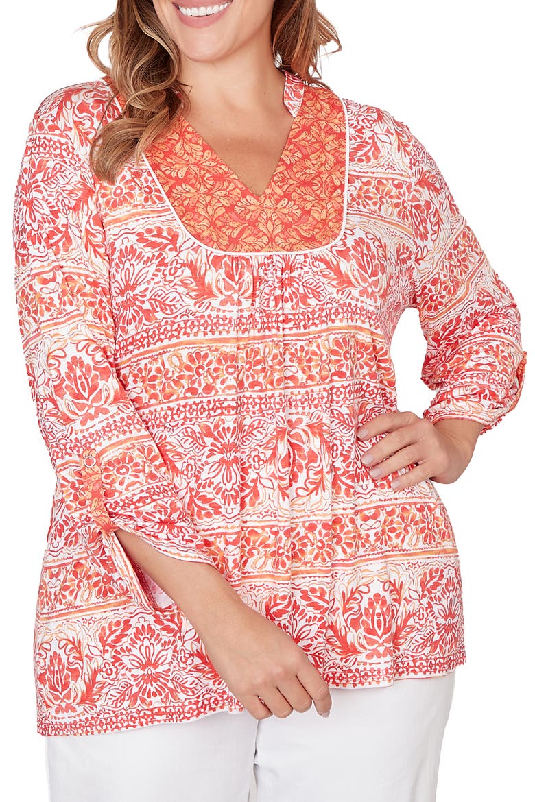 Printed Slub Jersey Top, Main, color, DEEP CORAL COMBO
