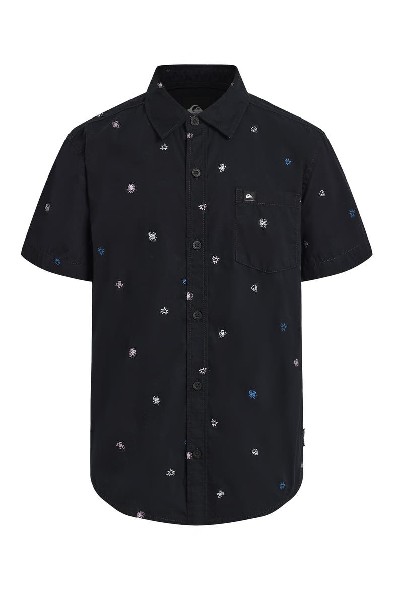 Kids' Apero Classics Print Short Sleeve Cotton Button-Up Shirt, Main, color, BLACK