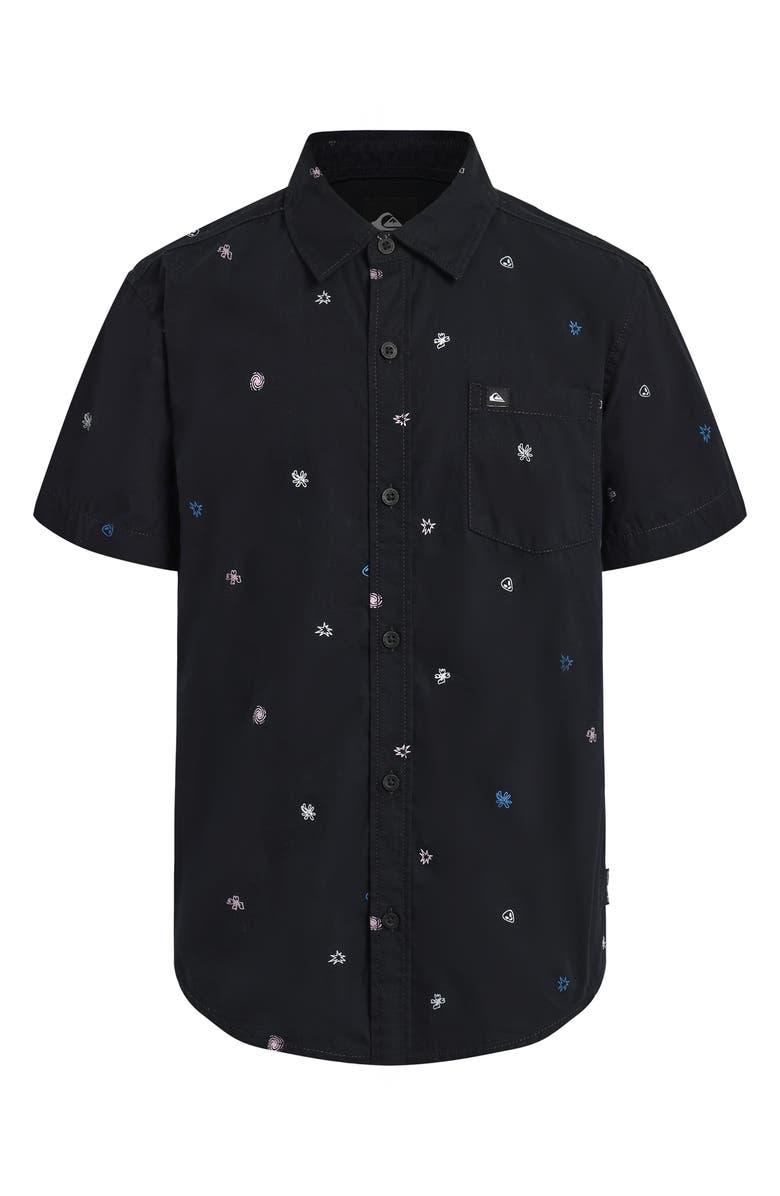 Quiksilver Kids' Apero Classics Print Short Sleeve Cotton Button-Up Shirt, Main, color, Black