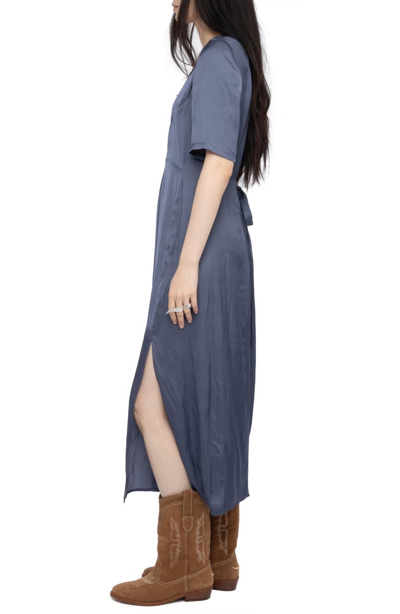 Zadig & Voltaire Rodalan V-Neck Satin Midi Dress, Alternate, color, Storm