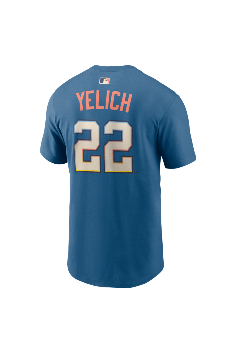Men's Nike Christian Yelich Blue Milwaukee Brewers 2026 City Connect Name & Number T-Shirt, Alternate, color, Blue