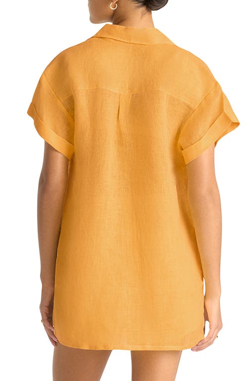 Vitamin A ® Playa Pocket Linen Cover-up Button-up Shirt In Yellow