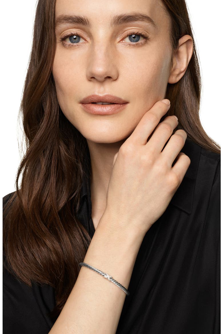 Cable Flex X Station Bracelet in Sterling Silver with Diamonds, 4mm, Alternate, color, DIAMOND