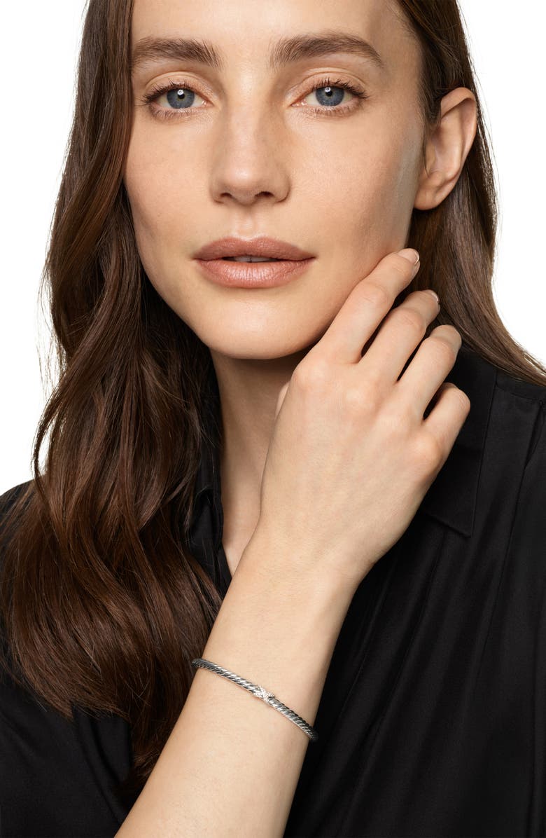 David Yurman Cable Flex X Station Bracelet in Sterling Silver with Diamonds, 4mm, Alternate, color, Diamond