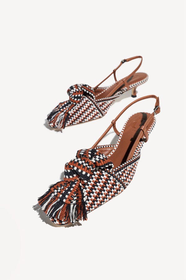 Ula Knot-Detail Pointed-Toe Kitten Slingback Pumps, Alternate, color, Cognac
