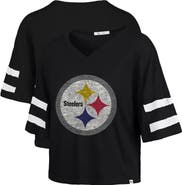 '47 Women's '47 Black Pittsburgh Steelers Premier Scout Cropped V-Neck T-Shirt