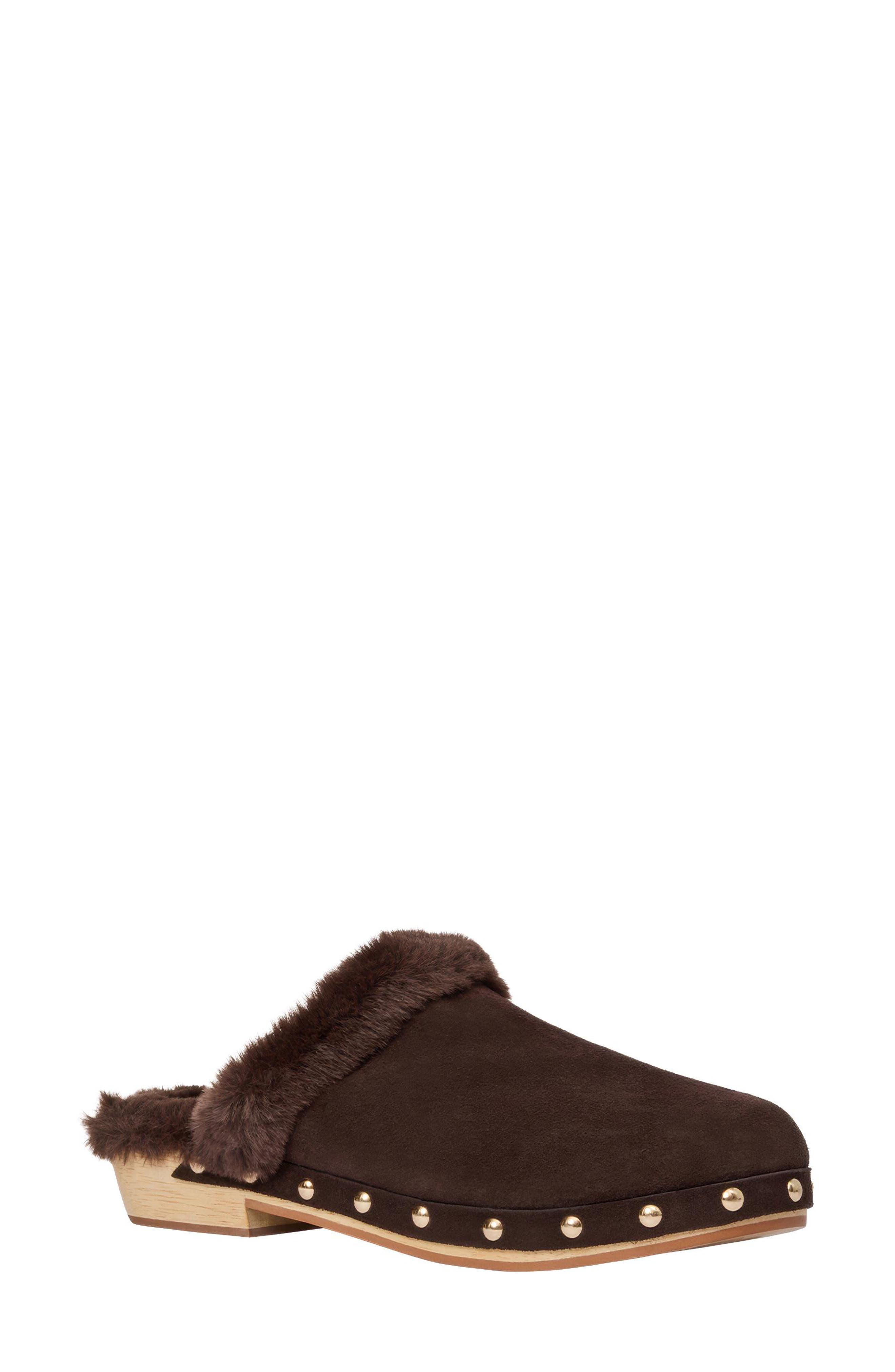 Jocelyn Leather Clog, Main, color, DARK BROWN/ FAUX FUR