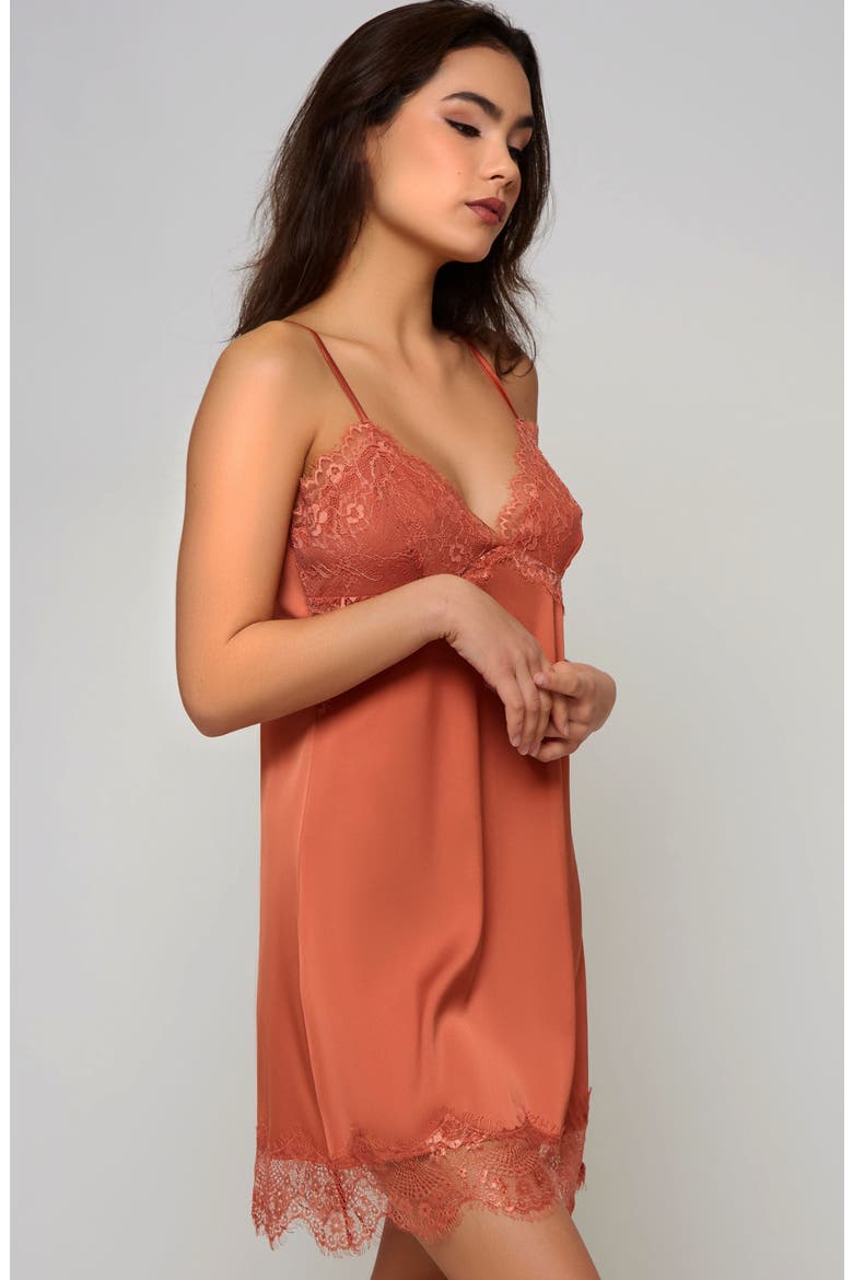 Lace Overlay Satin Slip Chemise, Alternate, color, Copper