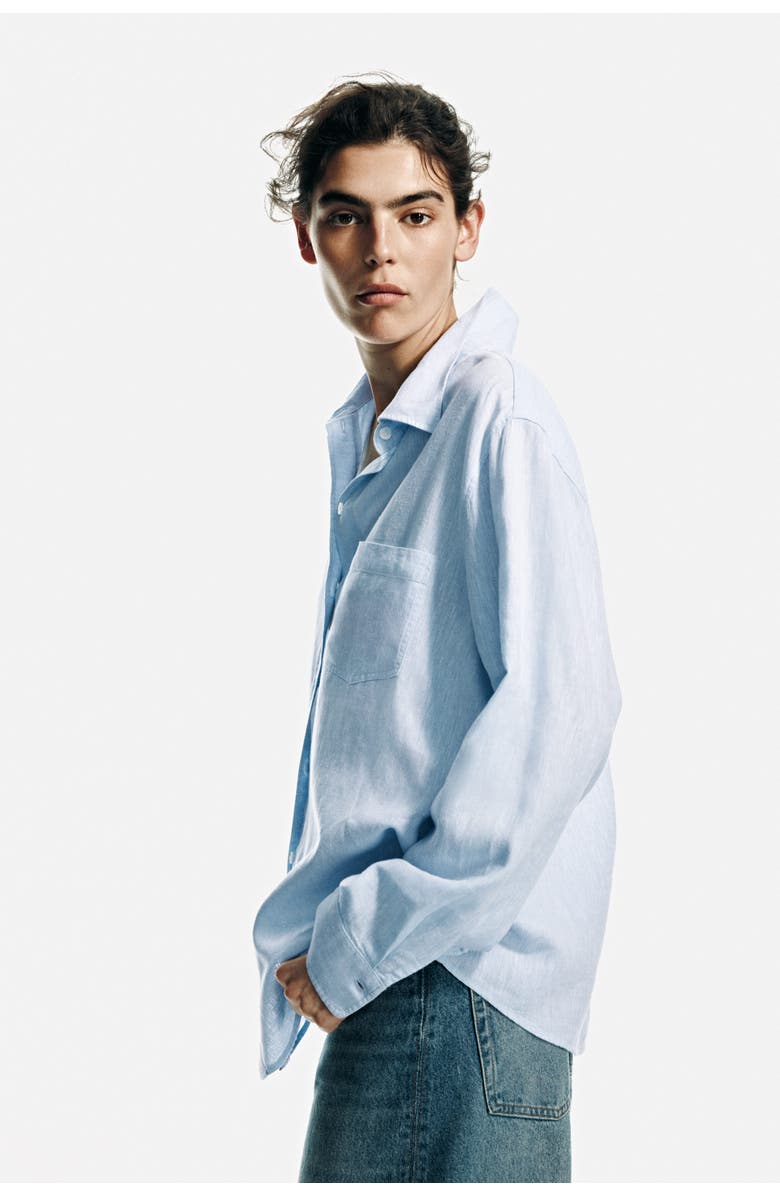 H&M Linen-blend Shirt, Alternate, color, Light Blue