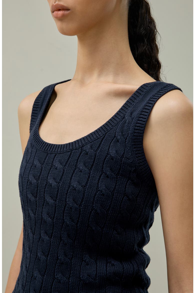 Silk-Cotton Cable-Knit Tank, Alternate, color, Navy Blue