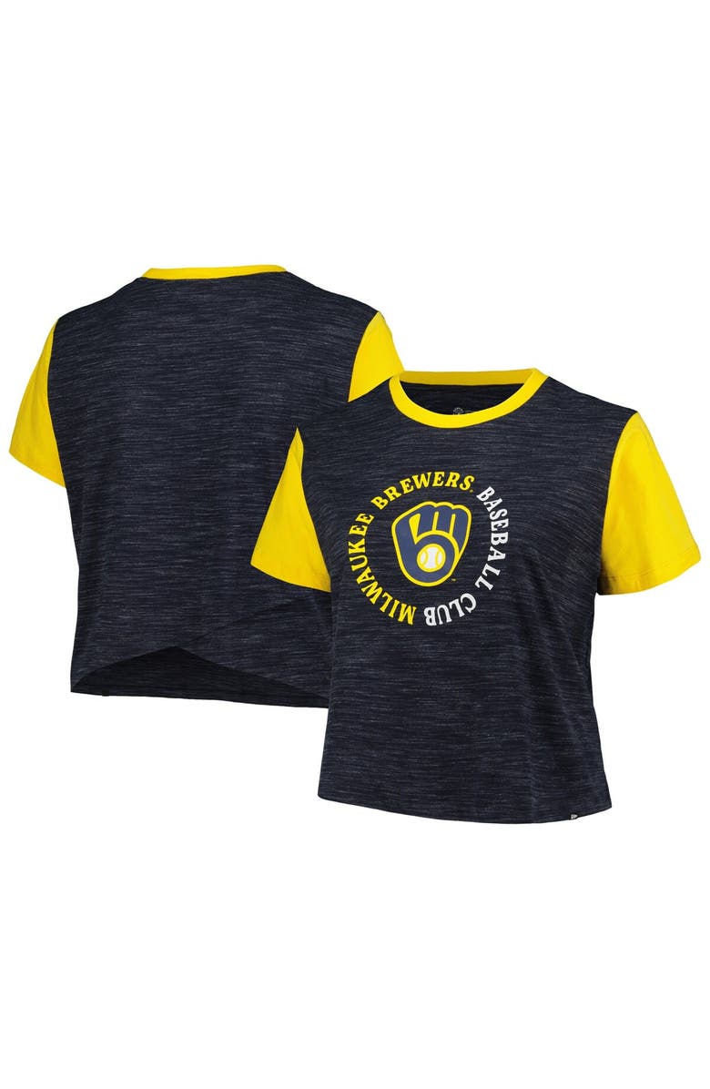 New Era Women's New Era Navy Milwaukee Brewers Plus Size Crossover Back Cropped T-Shirt, Main, color,