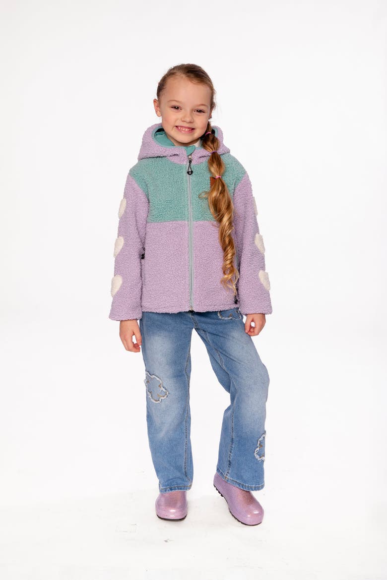 Reversible Mid-Season Fleece Heart Sleeve Hooded Jacket, Alternate, color, Pale Blue-Grey and Mauve