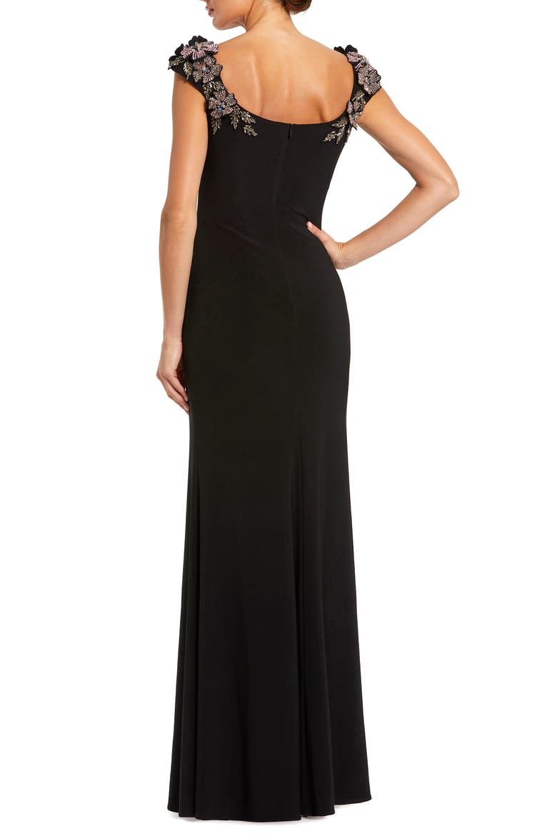 Jersey Scoop Neck Gown with 3D Flower Details, Alternate, color, Black