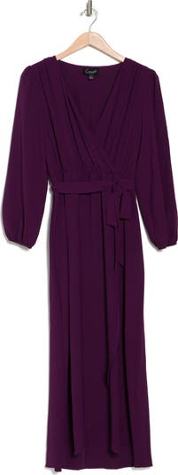 Faux Wrap Long Sleeve Maxi Dress