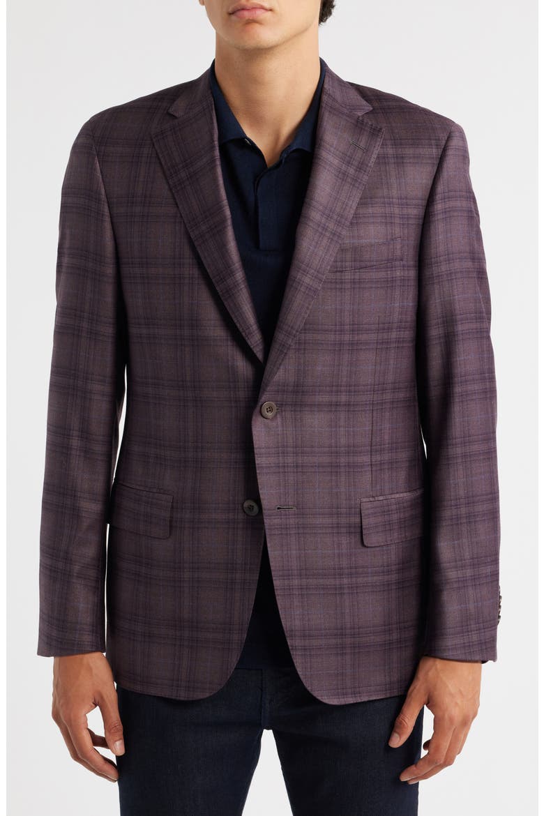 Milano Regular Fit Purple Plaid Super 130s Wool Sport Coat, Main, color, PURPLE