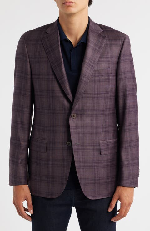 Milano Regular Fit Purple Plaid Super 130s Wool Sport Coat (Regular & Big)