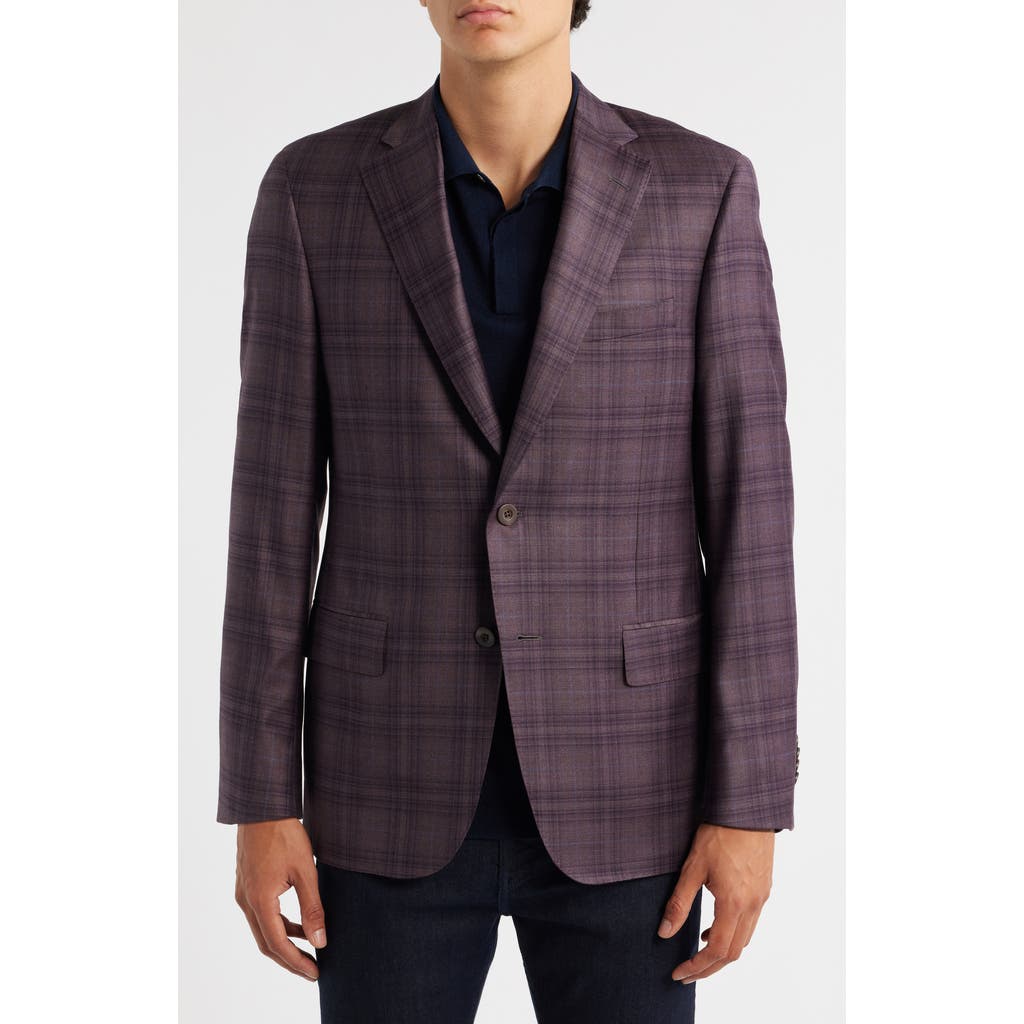 Heritage Gold Milano Contemporary Fit Purple Plaid Super 130s Sport Coat In Purple