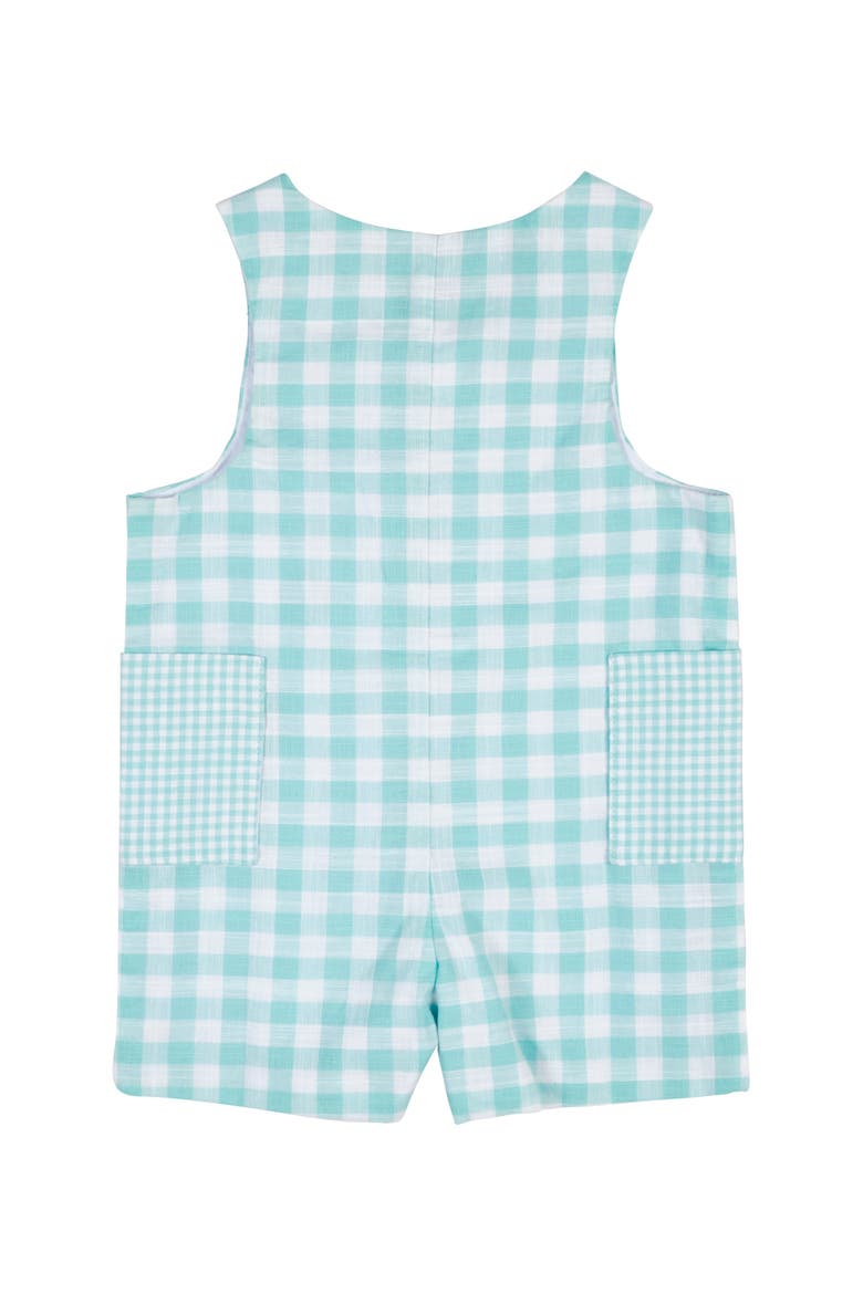 Gingham Linen-Look Shortall, Alternate, color, Jade/White